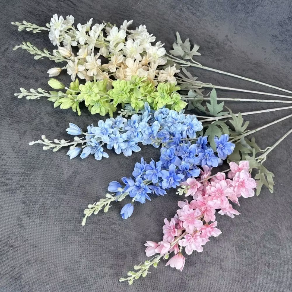 Nouvelles Grandes Fleurs Artificielles de Delphinium à 2 Tiges en Soie Floquée