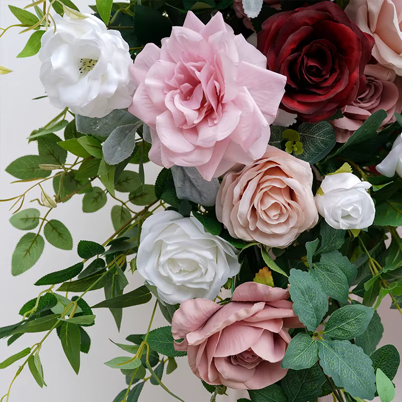 Pâte de haricots Rose pivoine verdure accrocher fleur rangée en plein air mariage Banquet toile de fond décor Arrangement Floral événement fournitures H864604