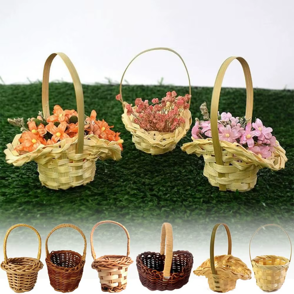 Mini paniers de fleurs tressés tissés à la main avec poignée