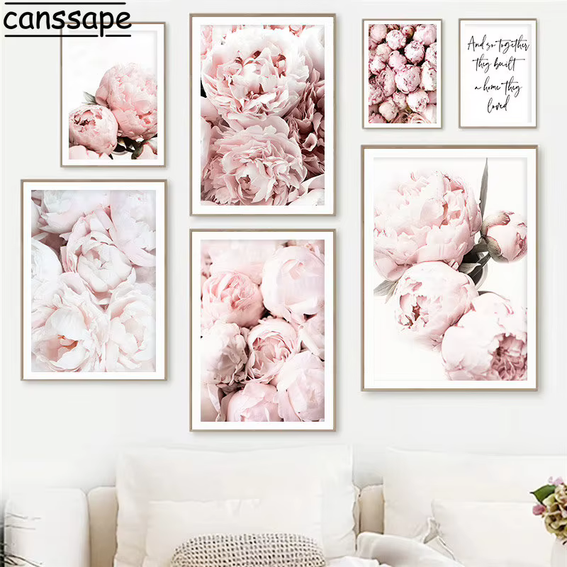 Toile avec fleurs roses et pivoines