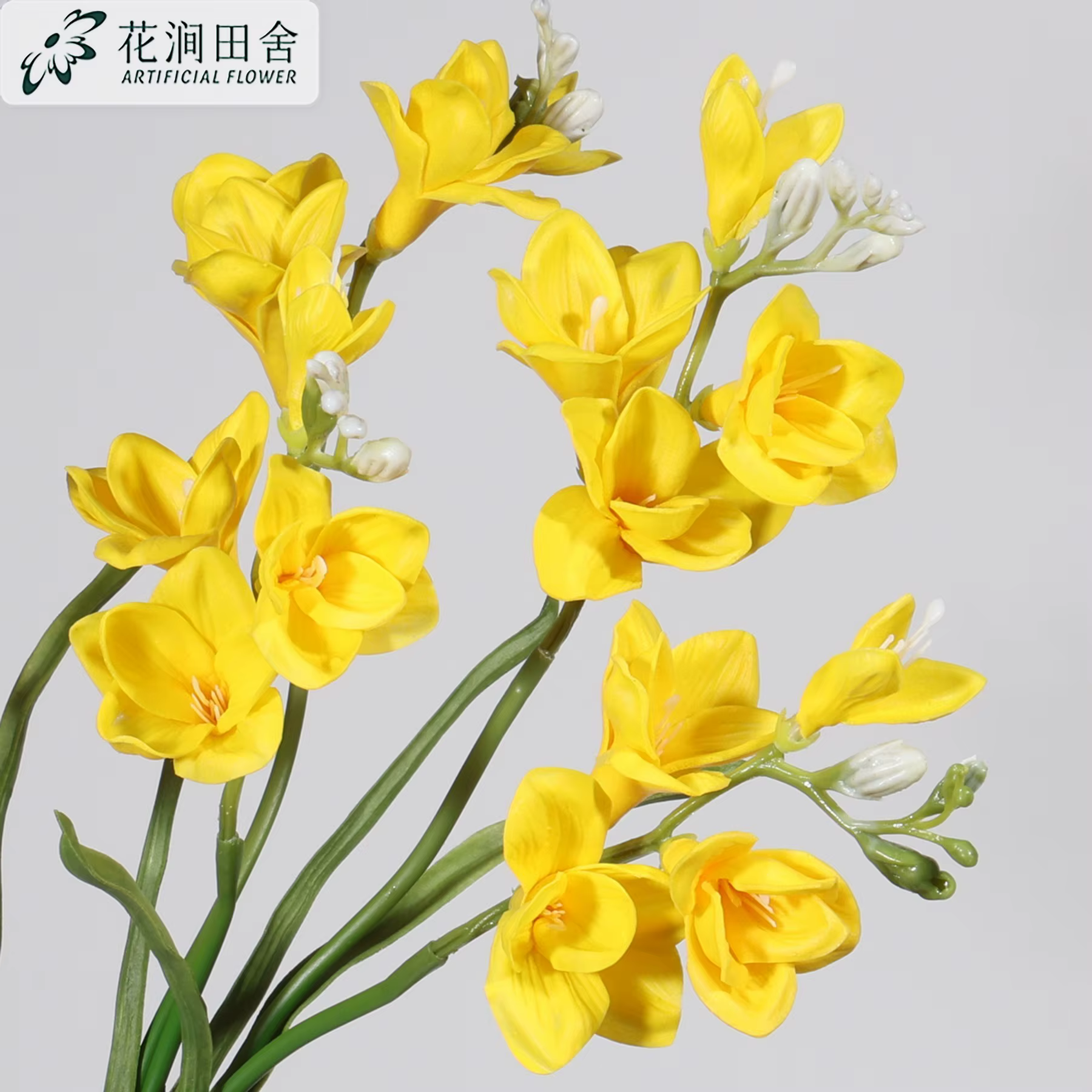 Fleur artificielle de freesia à deux branches pour la décoration de la maison et du salon, accessoires photographiques, vitrine de centre commercial, décoration de mariage