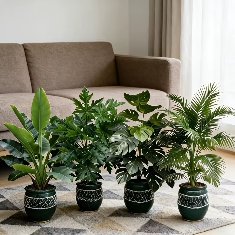 Lot de 4 grandes plantes artificielles Areca Palm avec 48 feuilles