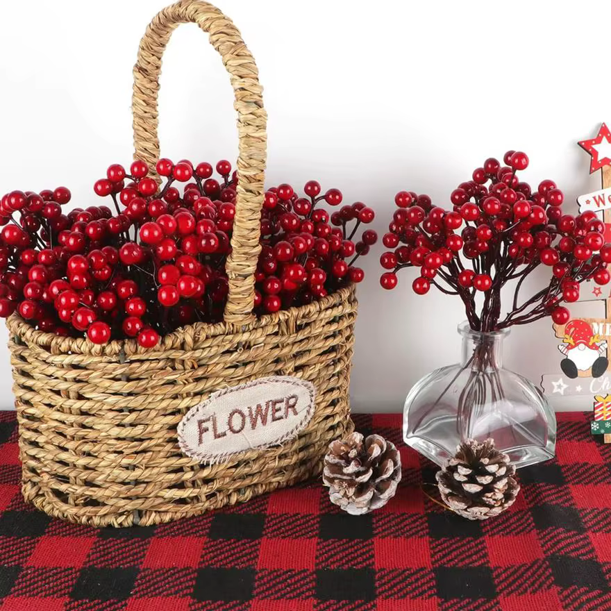 Artificialplant Houx Petit Fruit Rouge Nouvel An Noël Accueil salon Mariage bricolage cadeau Décor Fleur Tir Prop décoration