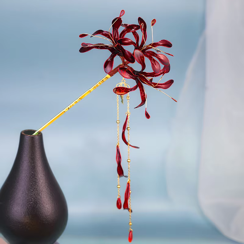 Bâtonnets de cheveux à franges en forme d'araignée rouge pour femmes, épingles à cheveux Hanfu, goutte d'huile, tempérament délicat, accessoires de fête de mariage