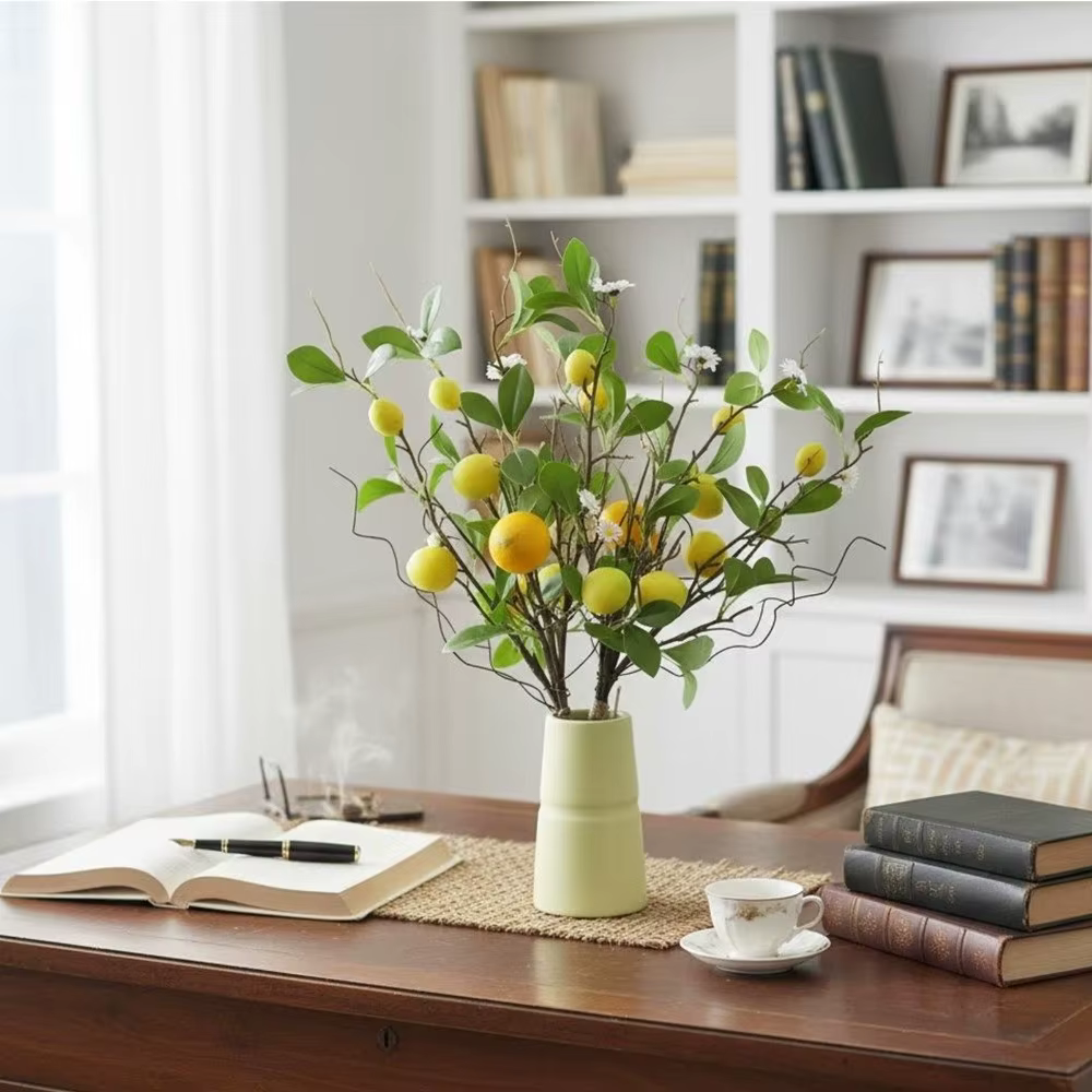 Branche de citron artificielle en plastique avec fleurs