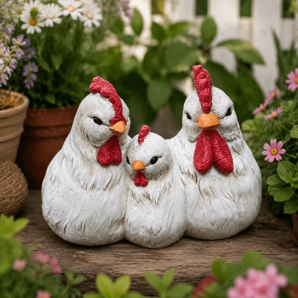 Pot de fleurs décoratif en forme de famille de poulets