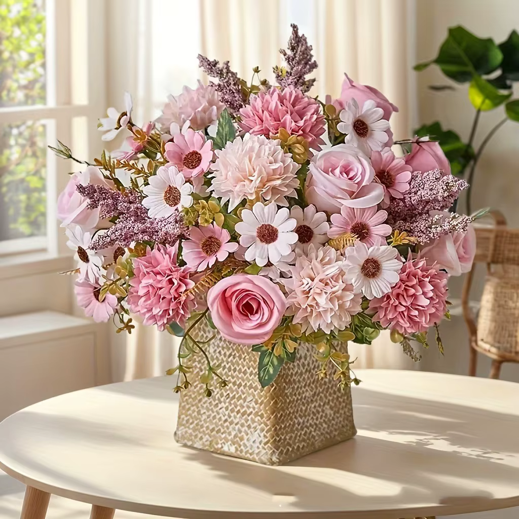 Fleurs Artificielles Rose d'Automne Pissenlit Bouquet de Mariage Faux