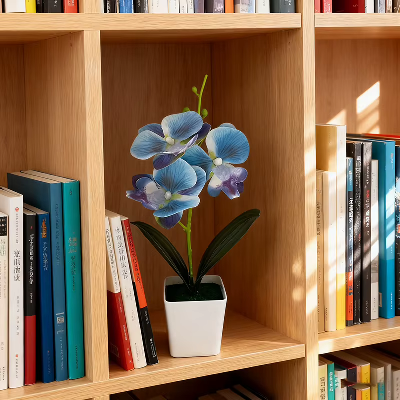 Nouvelle Décoration Florale Artificielle en Pot de Céramique avec Trois Orchidées Papillon pour Café