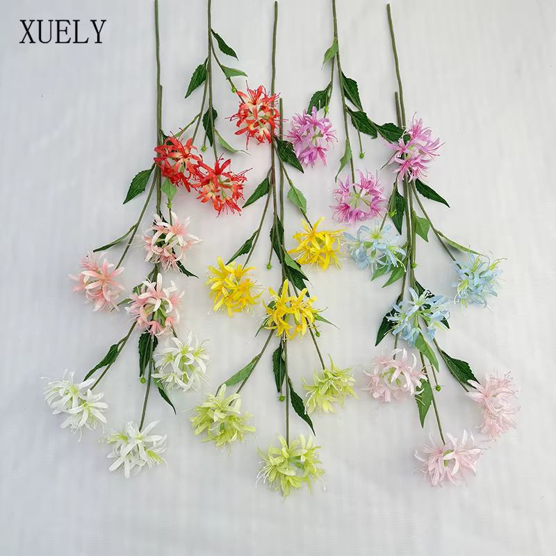 3 Têtes de fleurs artificielles en soie Lycoris Radiata pour la décoration de la maison