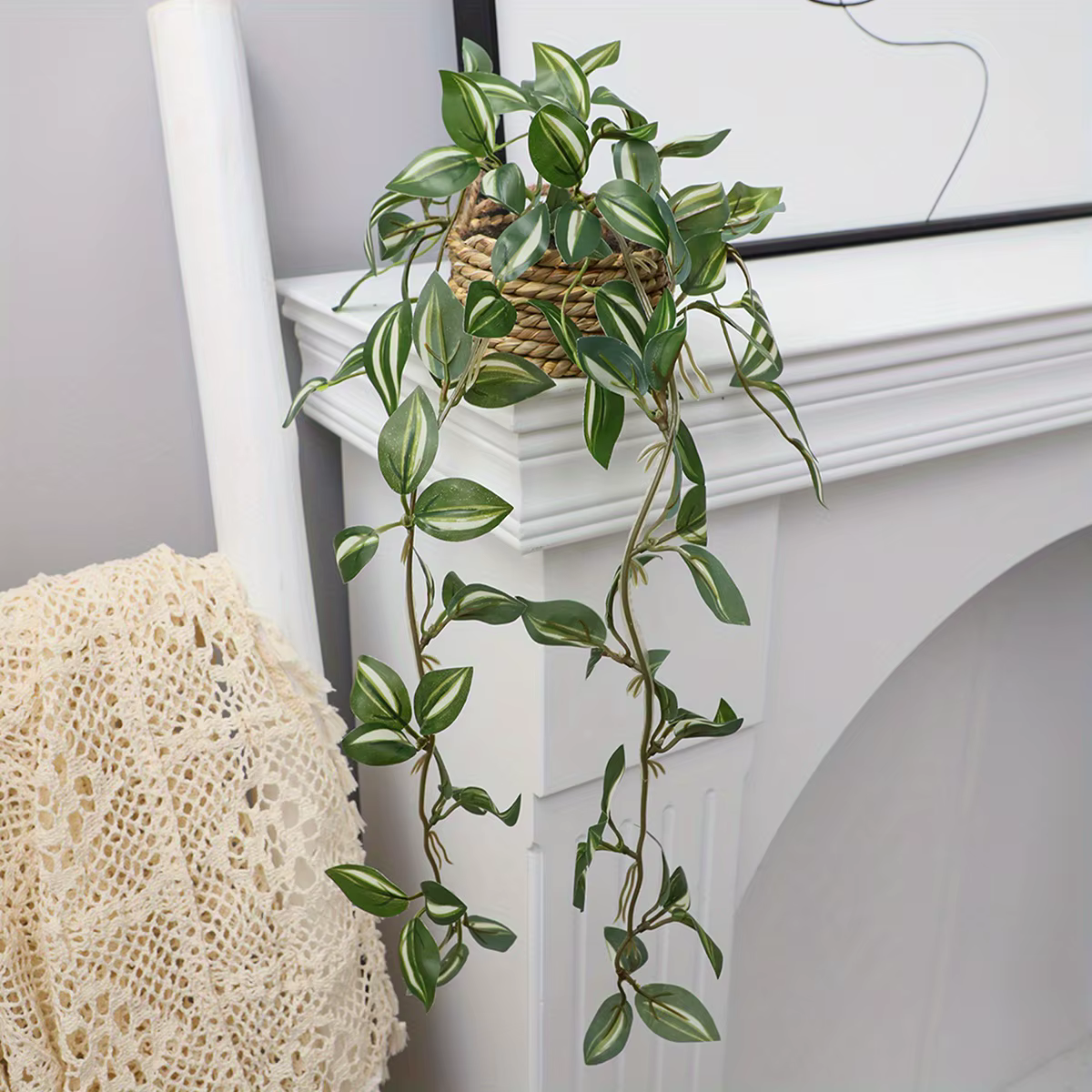 XIYA fleur artificielle suspendue herbe plante en pot Zebrina Peperomia Fittonia