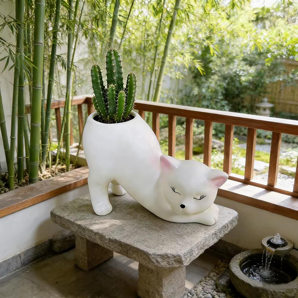 Pot de fleurs créatif en forme de queue de chat mignon de dessin animé pour plantes succulentes et cactus