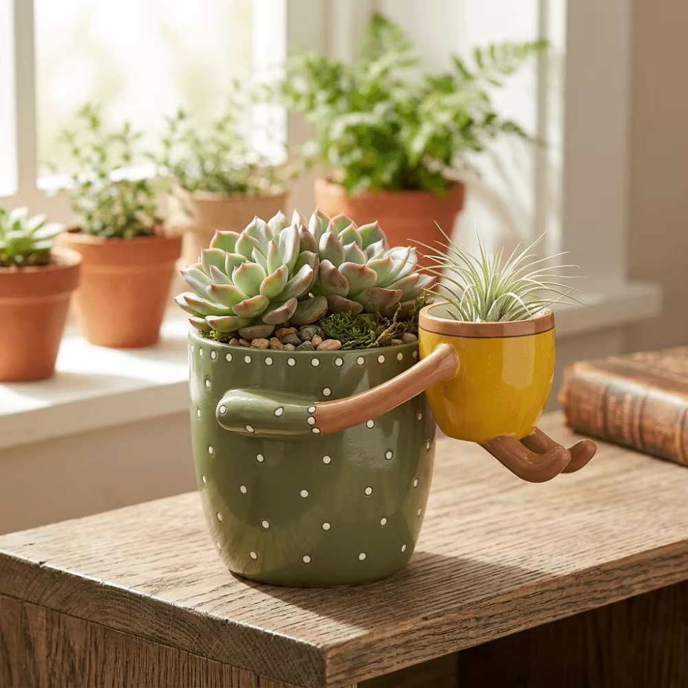 Pot de fleurs en résine parent-enfant avec trous de drainage