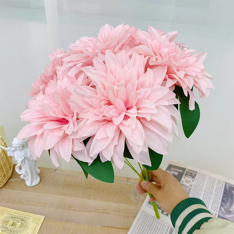 Bouquet de 10 têtes de dahlias artificiels en soie