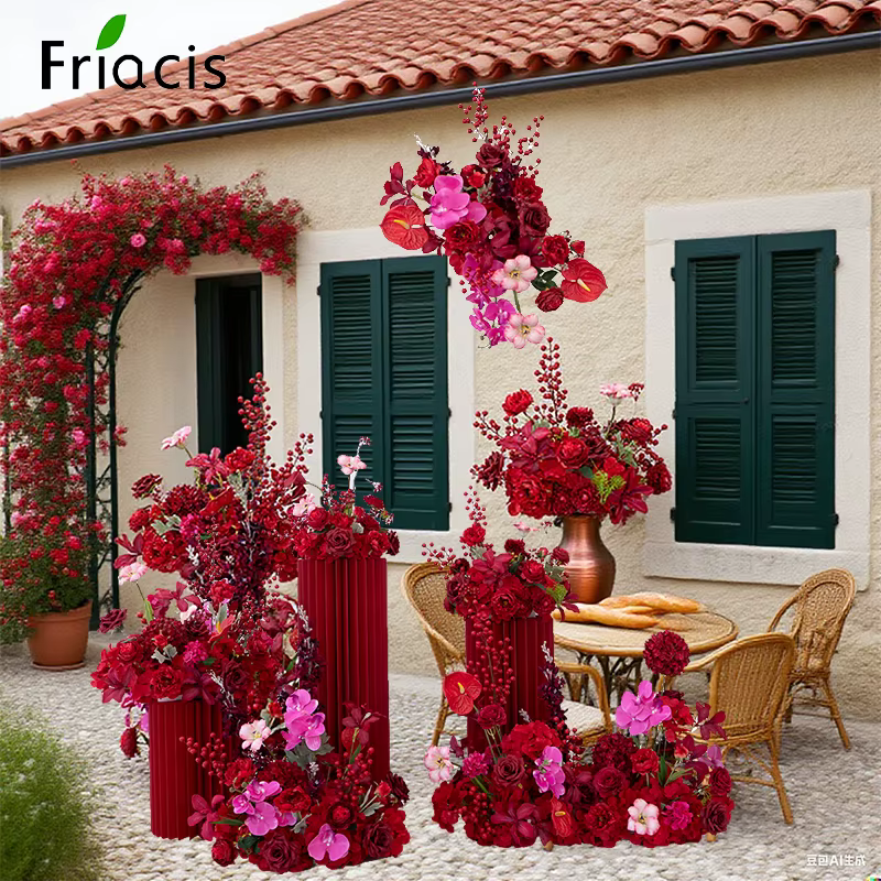 Nouvelle rangée de fleurs artificielles suspendues (orchidée rouge