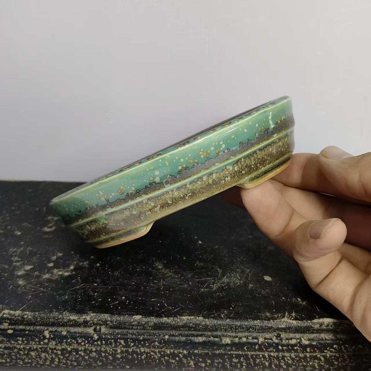 Pot à bonsaï glacé de forme ovale populaire avec motif de ligne