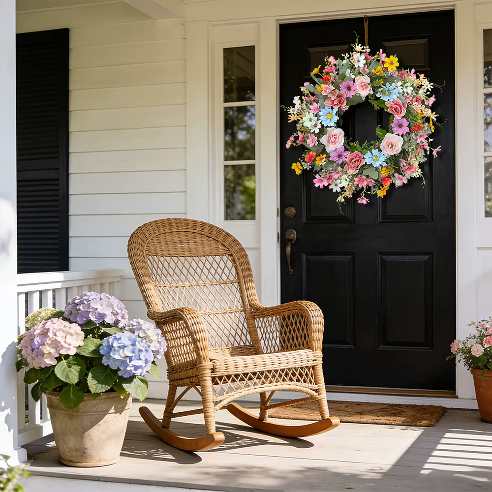 Couronnes de printemps aux fleurs sauvages éclatantes pour porte d'entrée