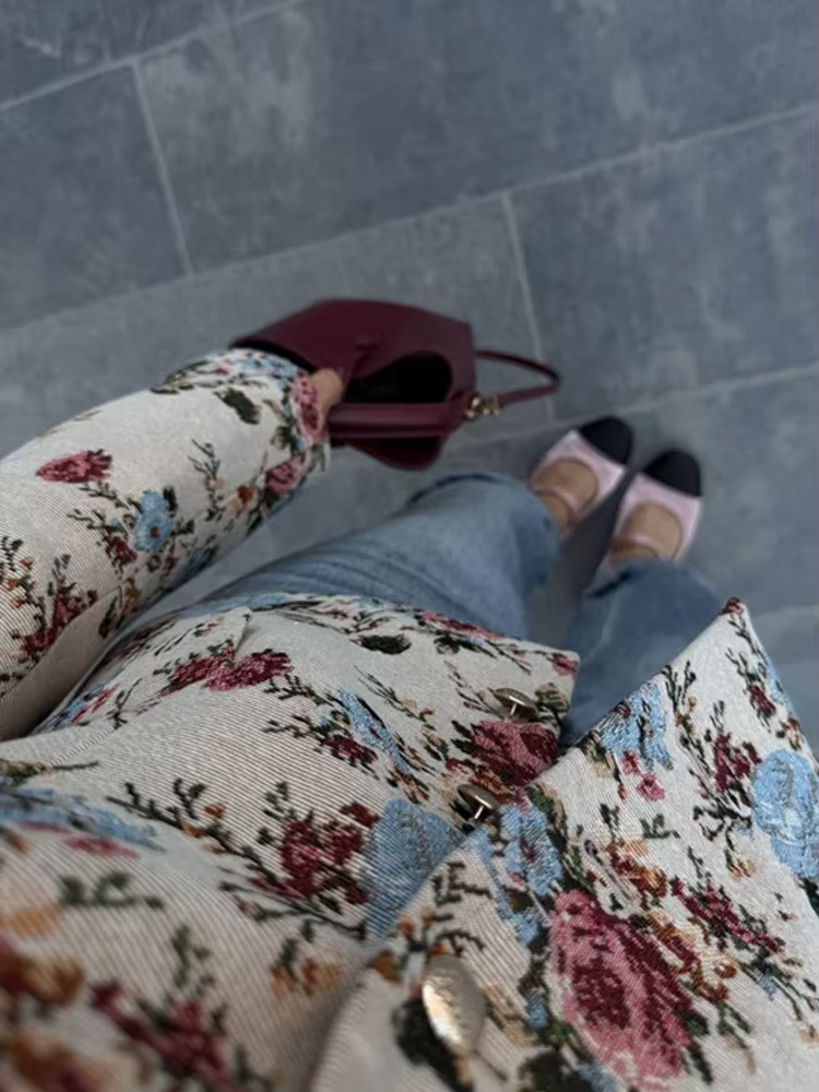 Blazer imprimé floral pour femme, col mandarin, épaulettes, veste courte à simple boutonnage, style vintage, pour l'automne et le quotidien