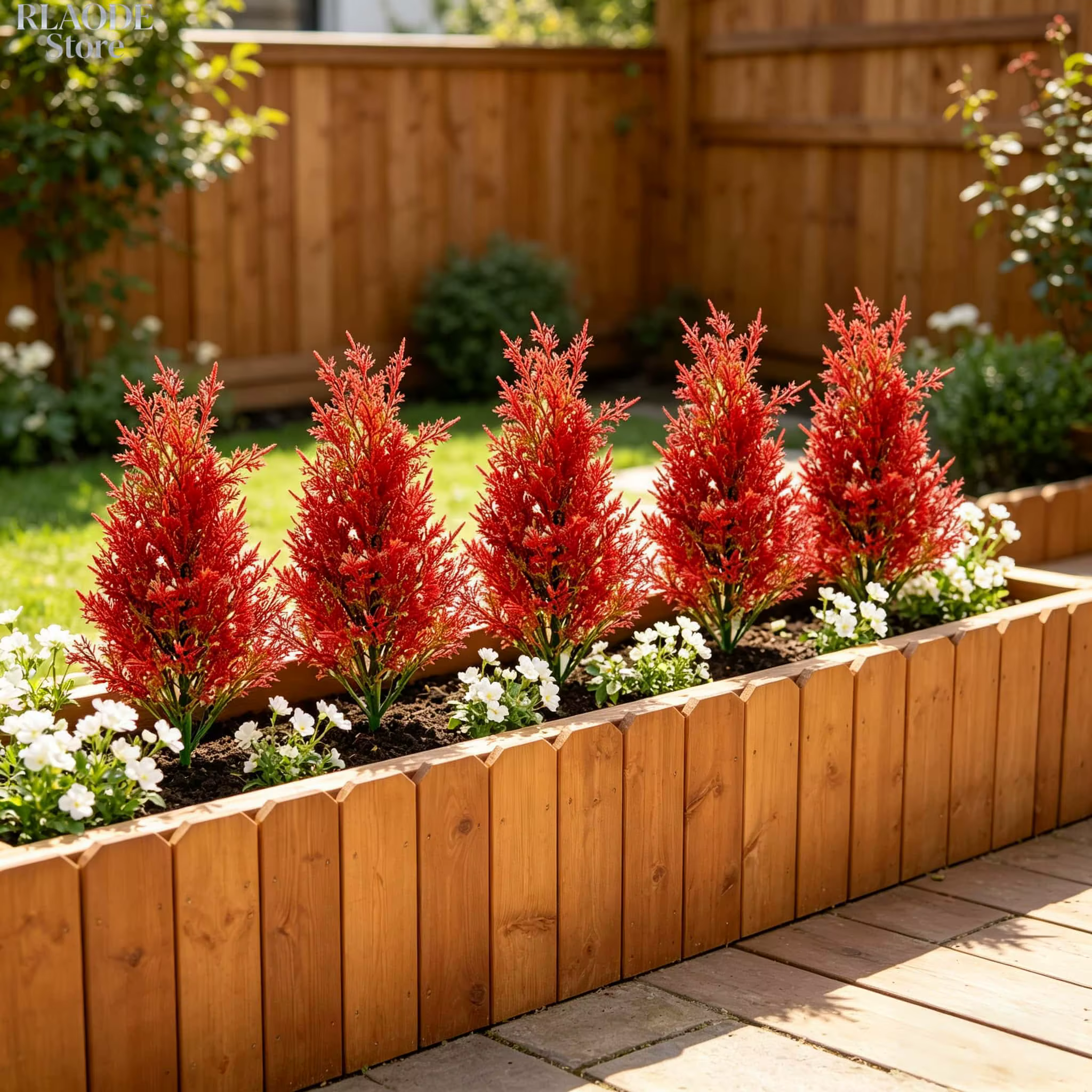 2 mini arbres artificiels en pin et cyprès de 50 cm avec piquet de fixation au sol