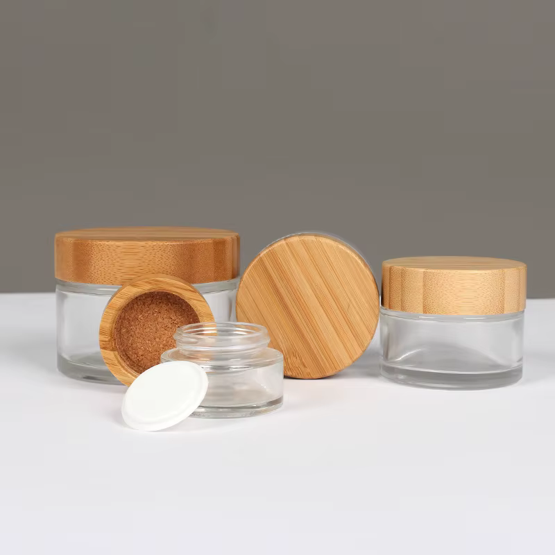 Bocaux à Crème en Verre avec Couvercle en Bambou