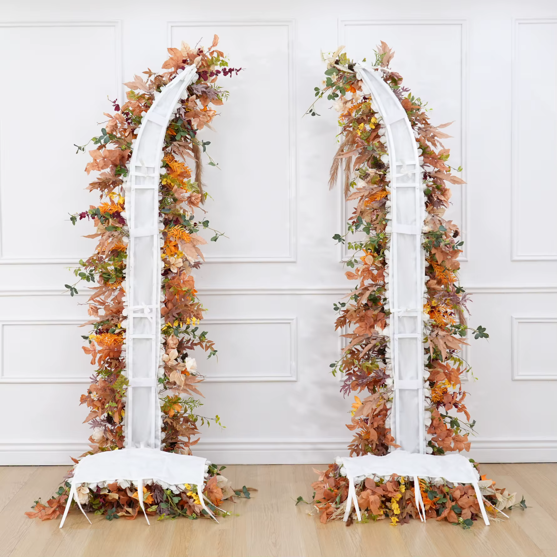 A8988 automne Orange Pampas herbe tissu Base Arrangement floral mariage toile de fond corne arc décor événement allée