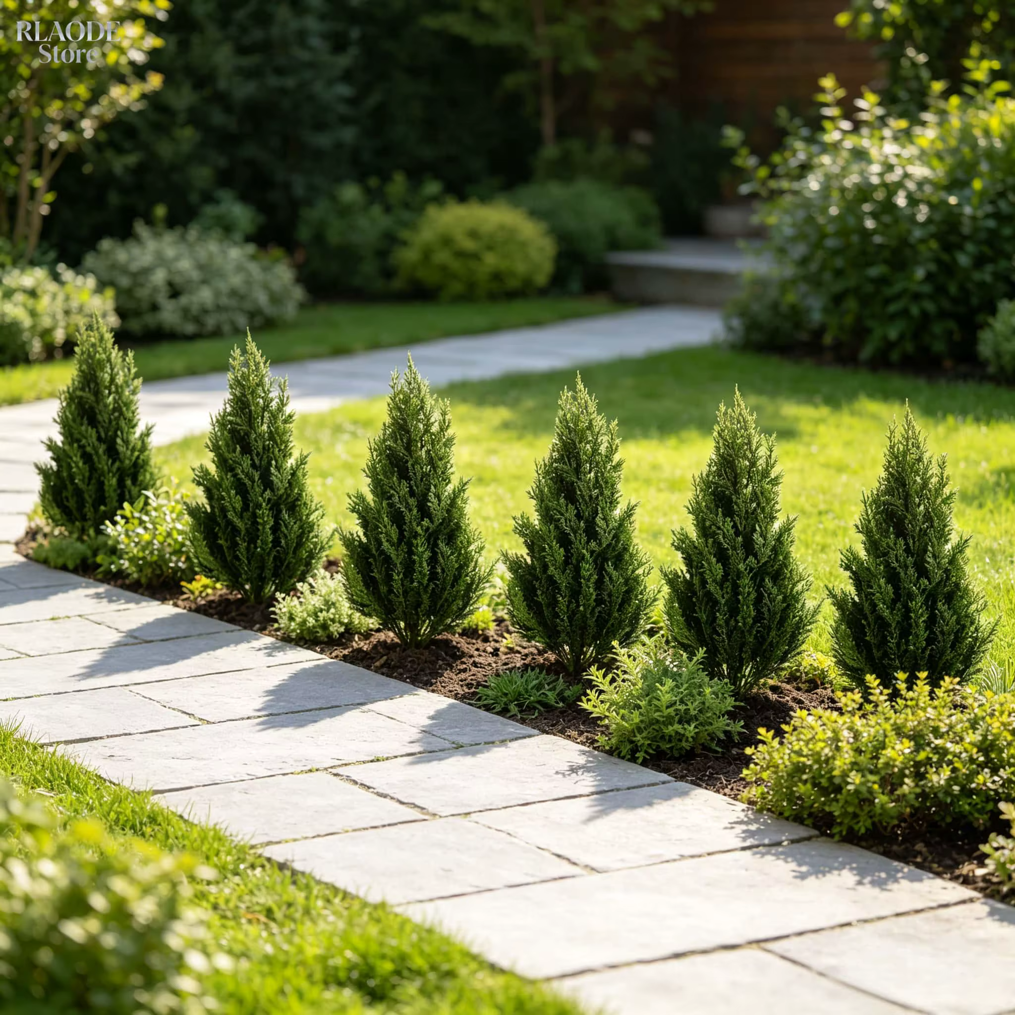 2 mini arbres artificiels en pin et cyprès de 50 cm avec piquet de fixation au sol