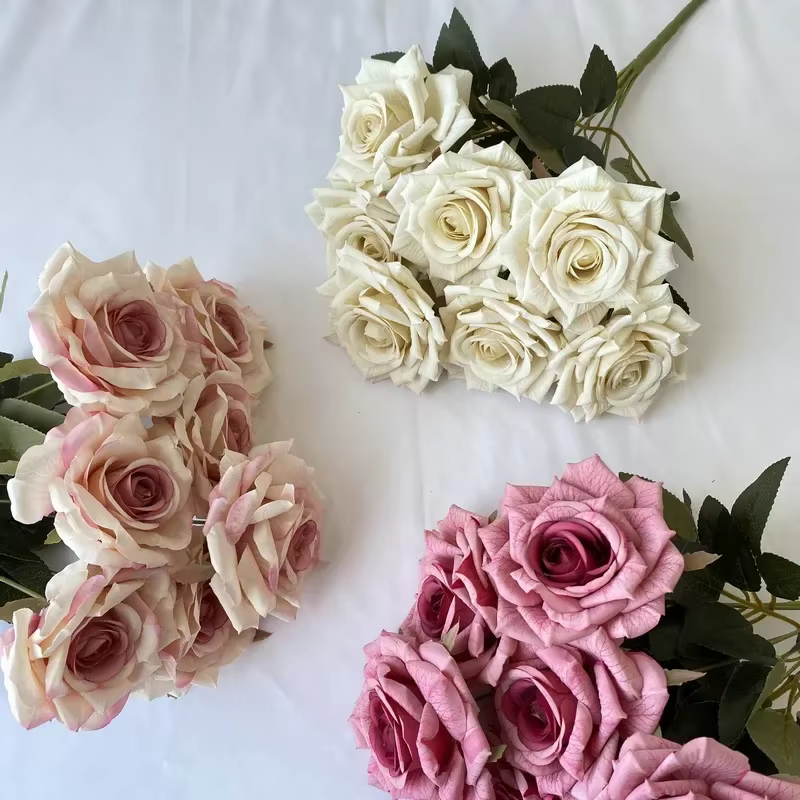 Fleurs artificielles en soie diamant Roses Bouquets maison chambre décoration Simulation fleur haricot couleur sable Rose Bouquet plante