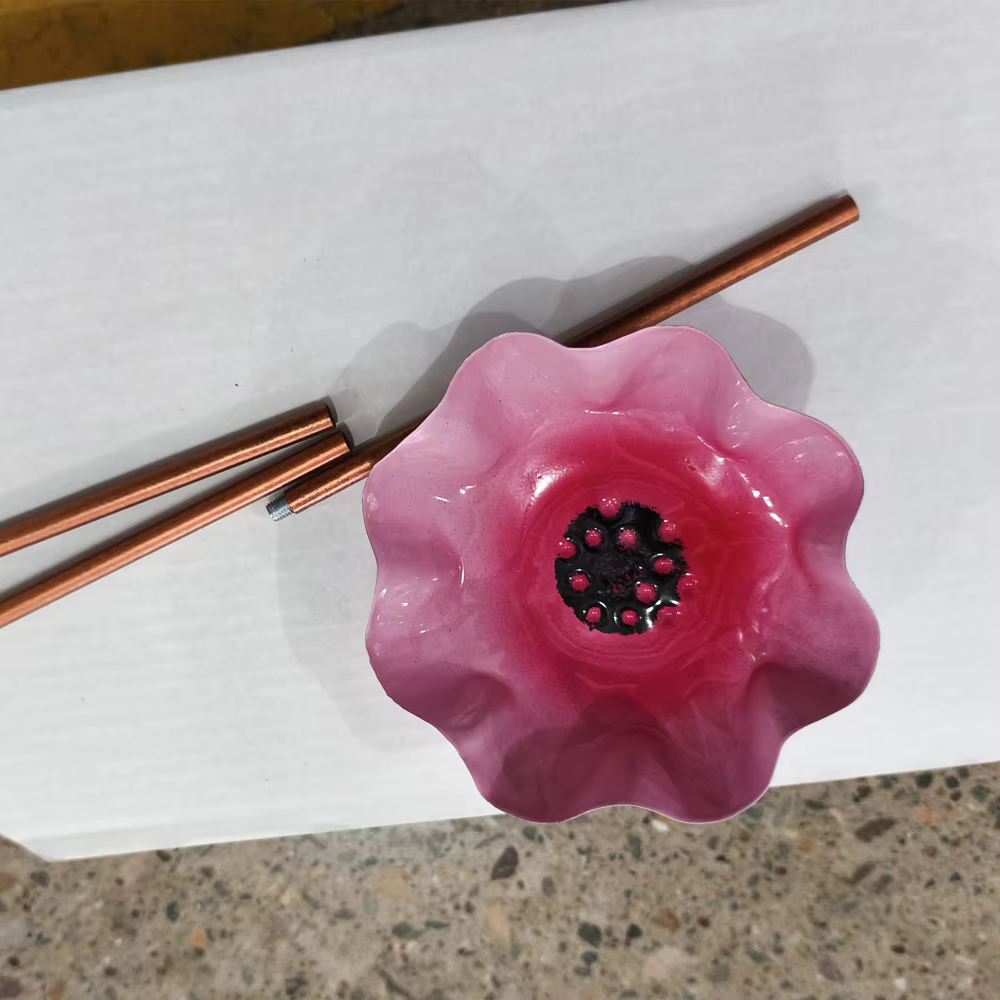 Piquet de jardin en métal artisanal en forme de fleur