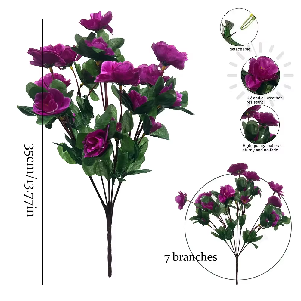 2 pièces/1 ensemble extérieur automne artificiel rouge azalée haute qualité fleurs buissons résistant aux UV décor