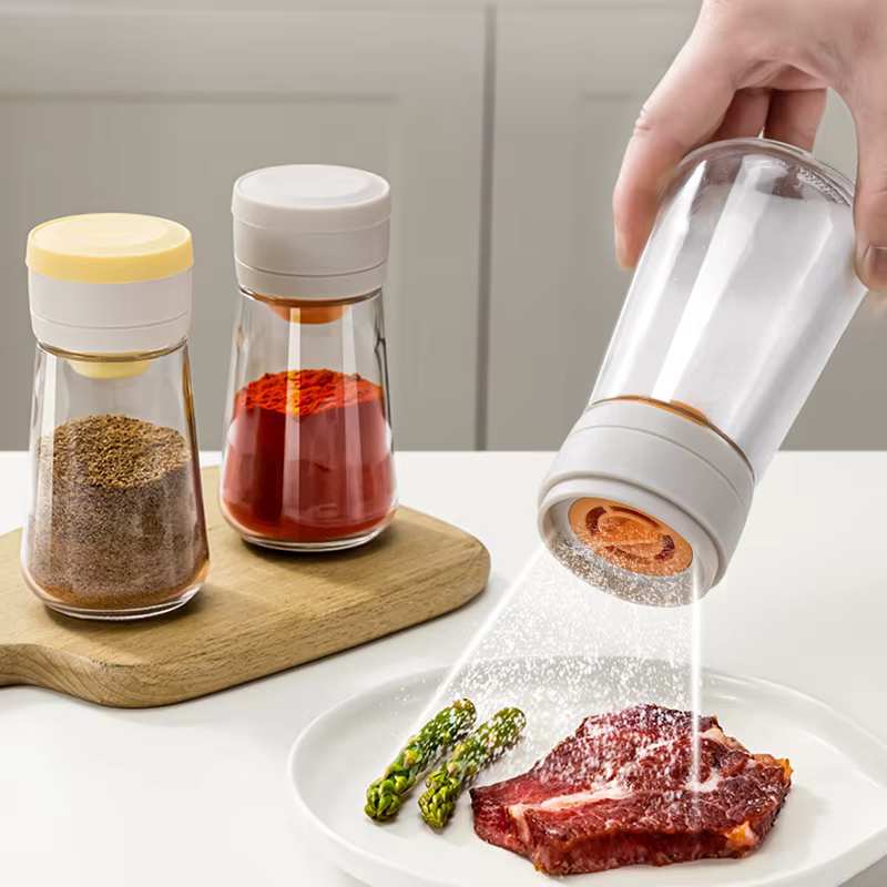 Distributeur de sel sans besoin de presse, réservoir de sel, bouteille de sucre en verre, Shaker, boîte d'assaisonnement de cuisine, récipient de sel résistant à l'humidité