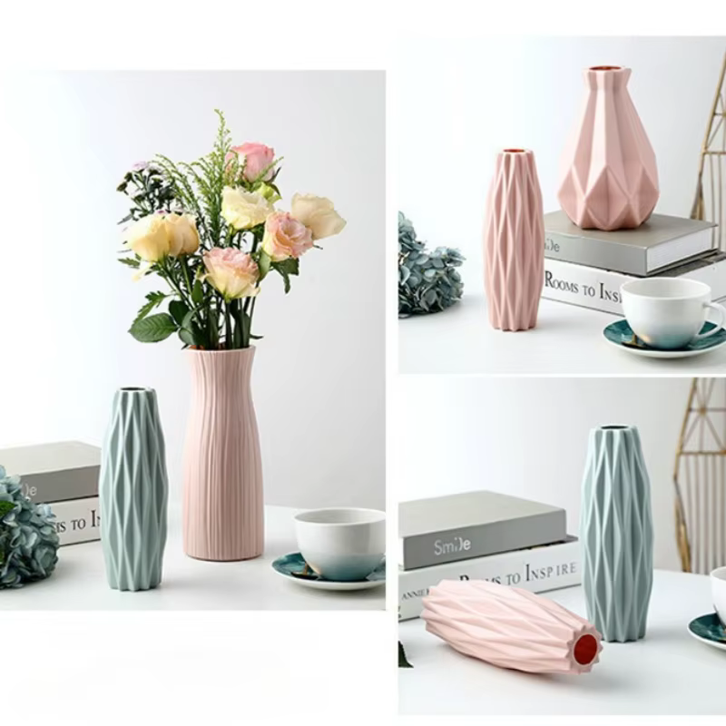 Vase en plastique découpé au diamant – Pot en céramique imitation incassable pour la décoration de la maison