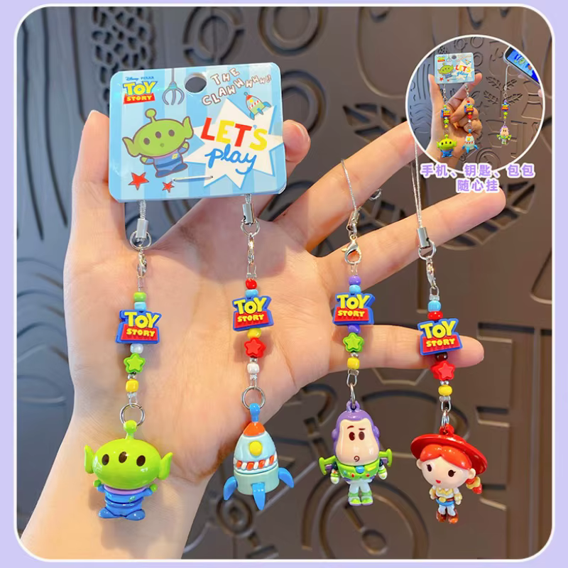 Pendentif authentique de la série Toy Story de Disney, porte-clés miniature en perles de dessin animé, collection d'ornements pour cadeaux
