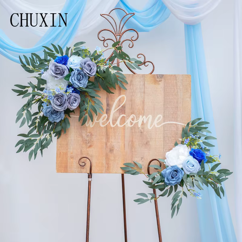 C8634 Haze série bleue fleur avec verdure signe de bienvenue