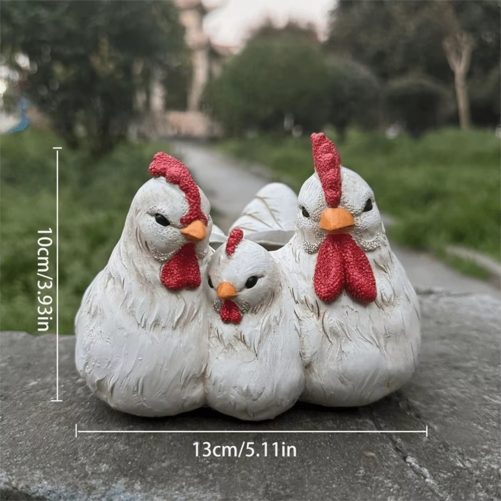 Pot de fleurs décoratif en forme de famille de poulets