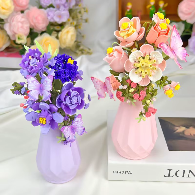 Blocs de construction de bouquets de fleurs avec vase