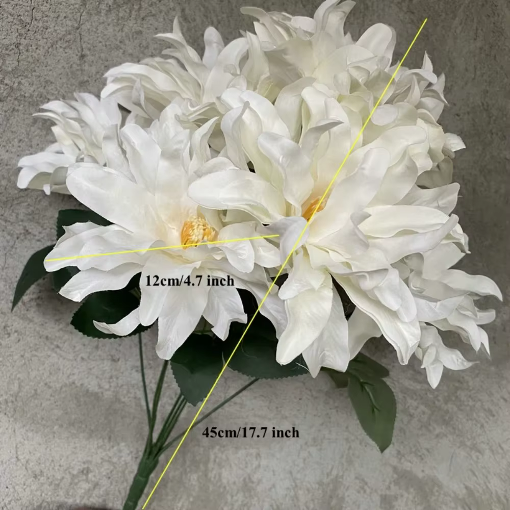 Bouquet de 7 dahlias artificiels en tissu brossé de 45 cm pour arrangement floral DIY