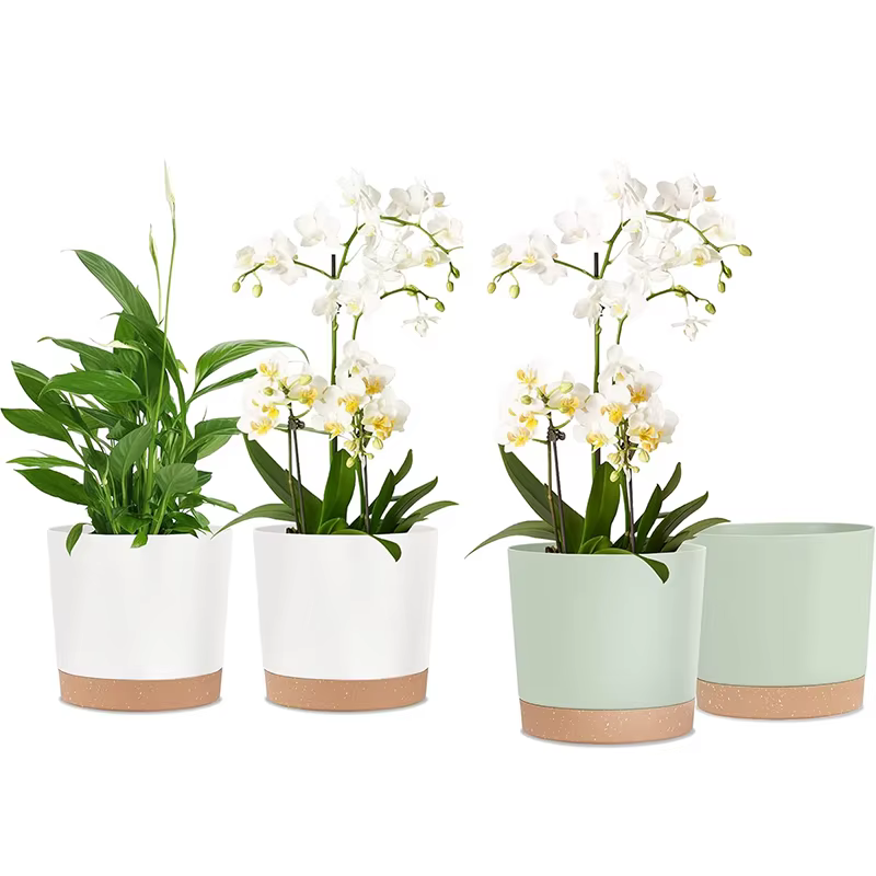 Pot de fleurs, lot de 2 jardinières pour plantes d'intérieur avec trous de drainage et soucoupe