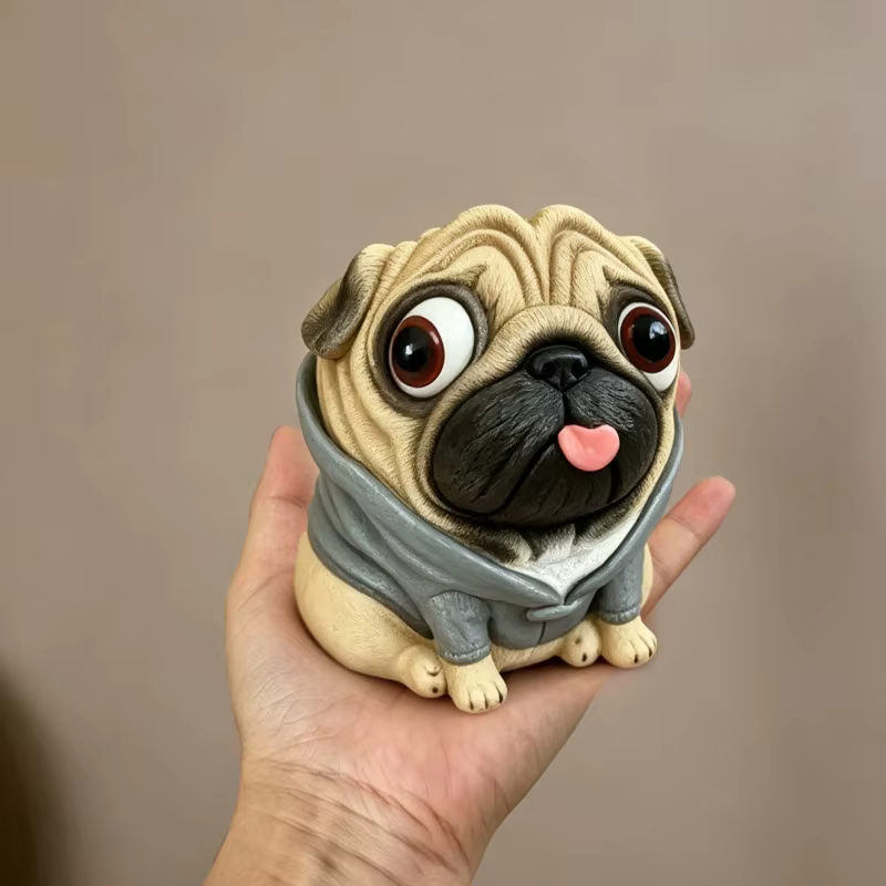 Pot de fleurs en résine en forme de chien Pug