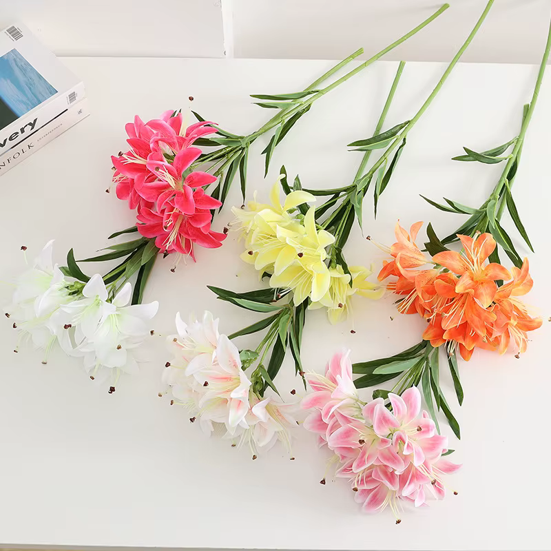 Disposition réaliste de faux lys – Tiges de lys artificiels de haute qualité avec détails vives pour la chambre à