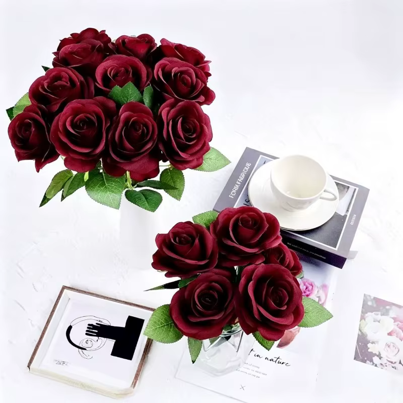 52 roses bordeaux artificielles