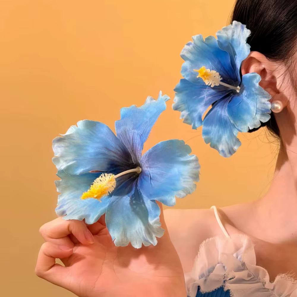 Pince à cheveux fleur d'hibiscus, barrette florale tropicale hawaïenne, accessoires de cheveux bohèmes pour femme, pour l'été, la plage, les vacances, les mariages