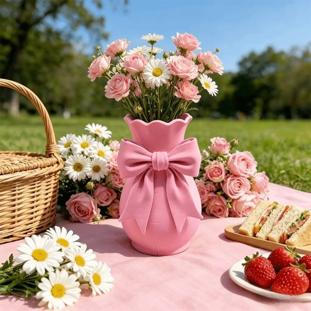 Vases à fleurs en forme de nœud rose au design torsadé