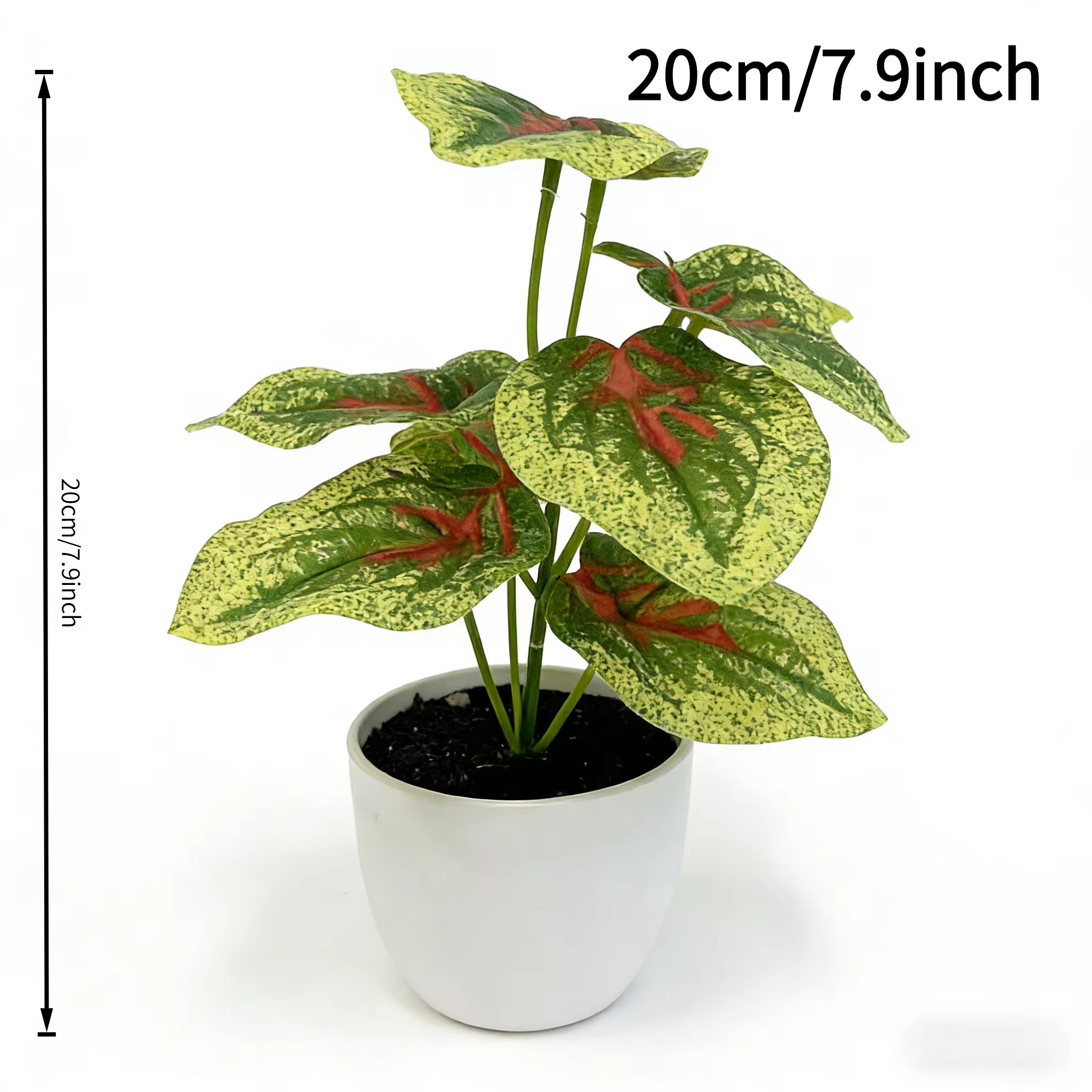 Caladium artificiel marbré rouge de 20 cm (7