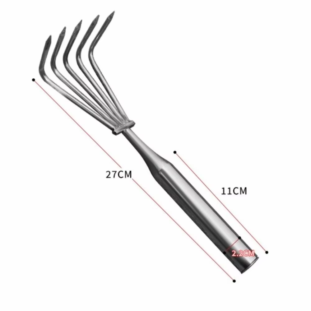 Râteau de jardin manuel 3/5 griffes en acier inoxydable