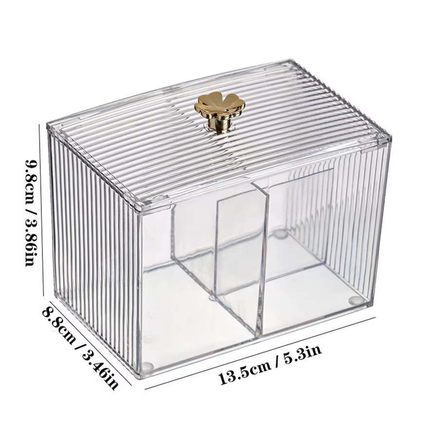 Pot d'apothicaire transparent à 3 sections avec couvercle – Porte-écouvillons en boule de coton Qtips pour l'organisation de la vanité de la salle de bain, distributeur à 3 grilles