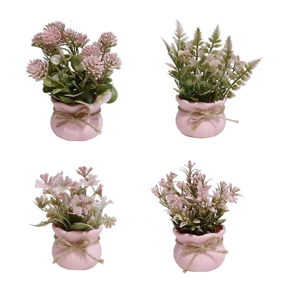 Mini-fleurs artificielles roses en pot