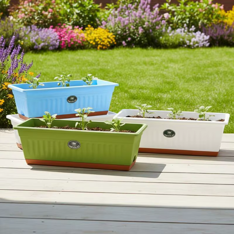 1 boîte à fleurs rectangulaire en plastique avec drainage
