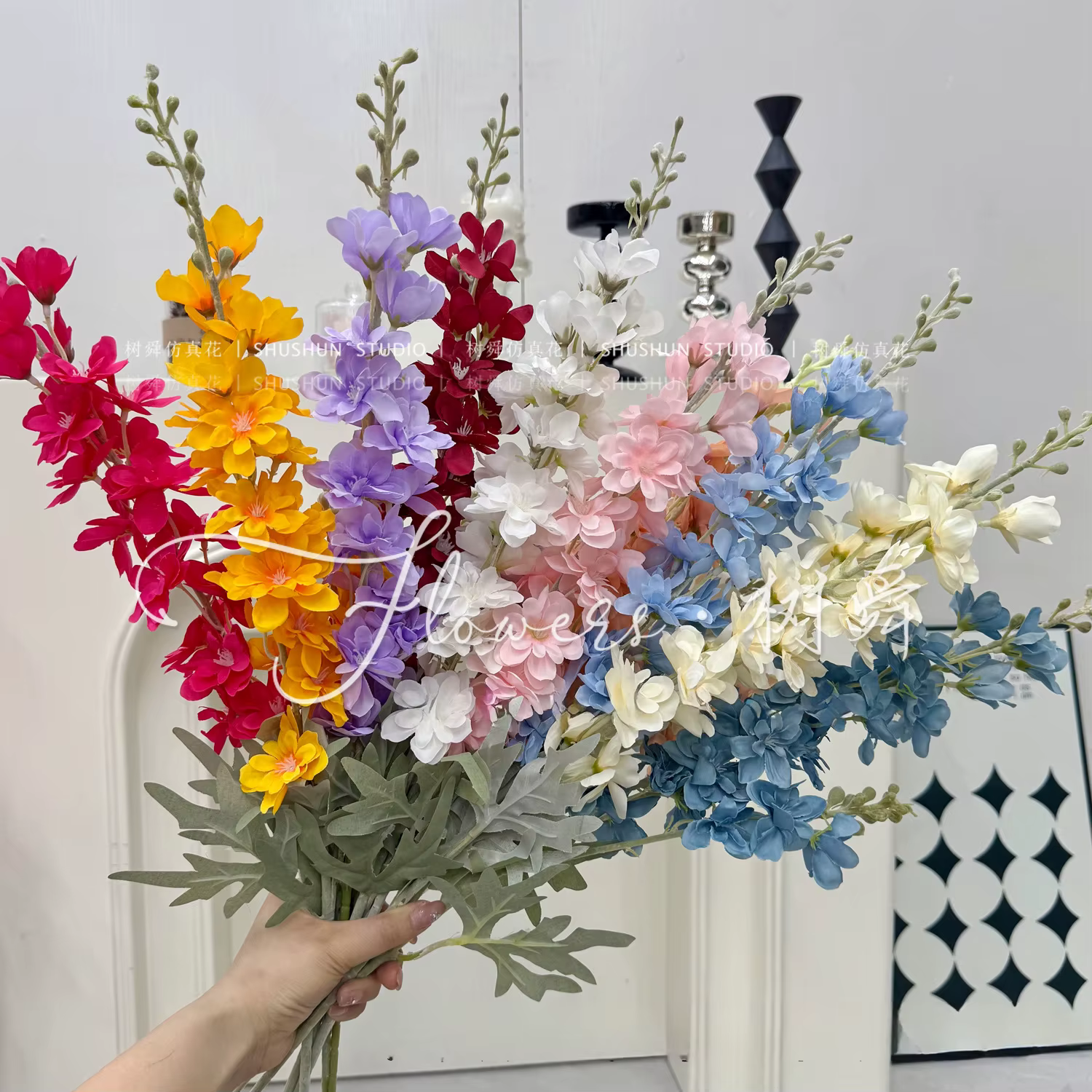 Fleur artificielle de flocage Delphinium à 2 têtes
