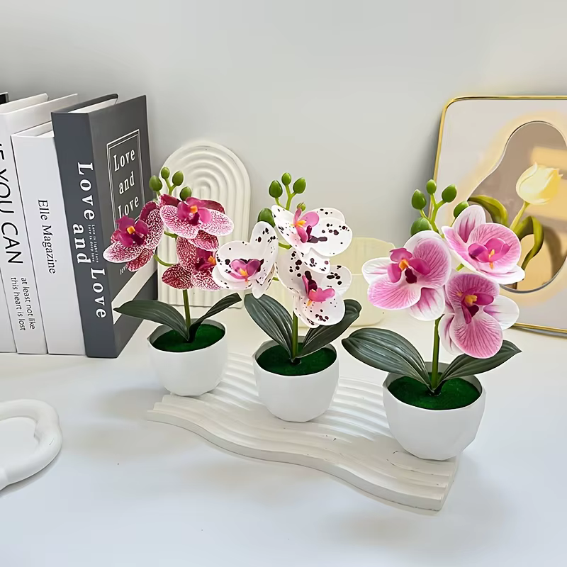 3 orchidées Phalaenopsis artificielles avec pot