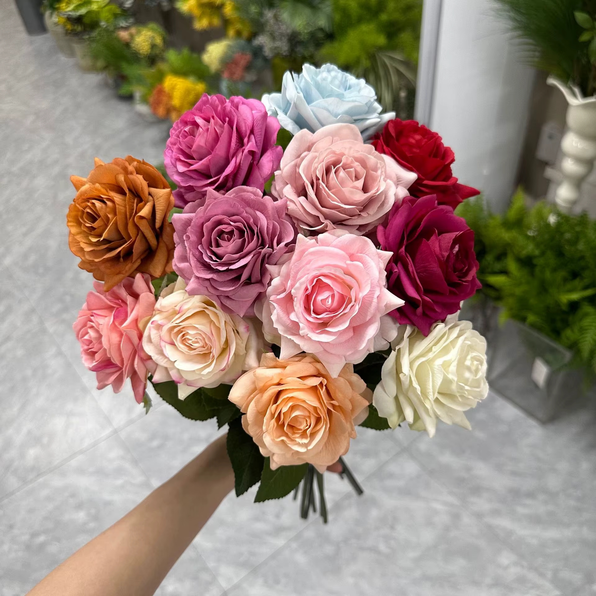 Lot de 5 roses artificielles Alice à tête unique