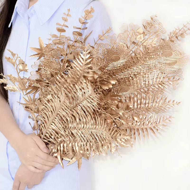 Plantes artificielles dorées en plastique pour décoration de Noël